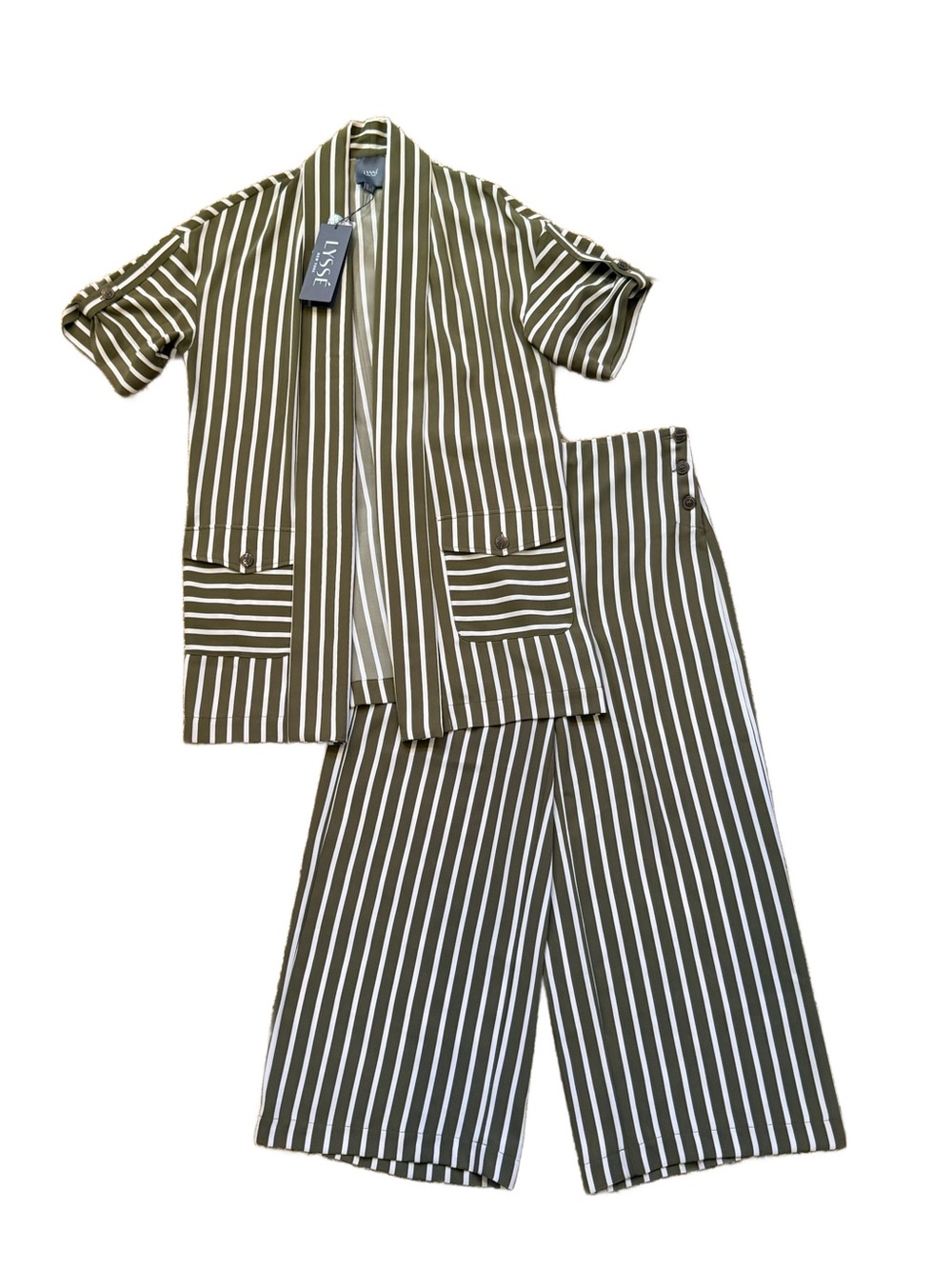 NWT Lyssé 2-Piece "Jungle Stripe" Co-Ord Set Open Duster & Wide Leg Crop Pant